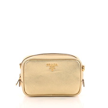Prada Zip Crossbody Bag Saffiano Leather Mini Gold 3195802