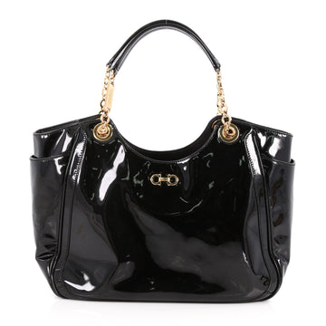 Salvatore Ferragamo Betulla Chain Tote Patent Medium Black 3195901