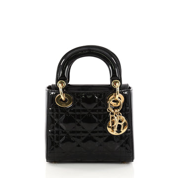 Christian Dior Lady Dior Handbag Cannage Quilt Patent Mini Black 3196706