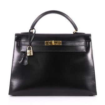 Hermes Kelly Handbag Black Box Calf with Gold Hardware 3197101