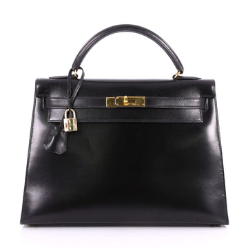 Hermes Kelly Handbag Black Box Calf with Gold Hardware 3197101