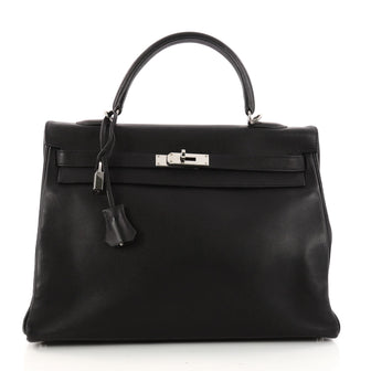 Hermes Kelly Handbag Black Swift with Palladium Hardware 3197201
