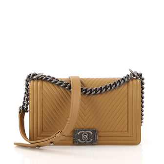 Chanel Boy Flap Bag Chevron Calfskin Old Medium Brown 3197301