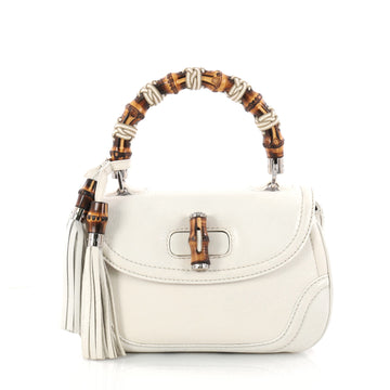 Gucci New Bamboo Convertible Top Handle Bag Leather Medium White 3201001