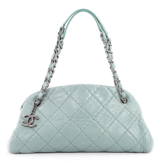 Chanel Just Mademoiselle Handbag Quilted Iridescent Leather Medium Green 3203201
