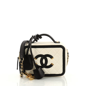 Chanel Filigree Vanity Case Quilted Caviar Mini White 3203401