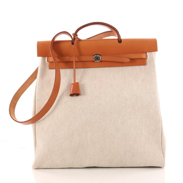 Hermes Herbag Toile and Leather GM Brown 3205003