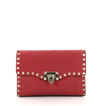 Valentino Rockstud Flip Lock Flap Bag Leather Medium Red 3205301