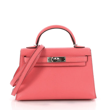 Hermes Kelly Mini II Handbag Pink Chevre Mysore with Palladium Hardware 20 Pink 3210001
