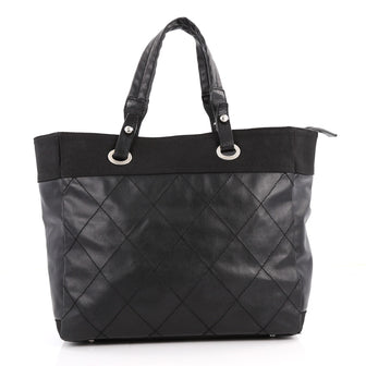 Chanel Biarritz Tote Quilted Coated Canvas Large Black 3213402