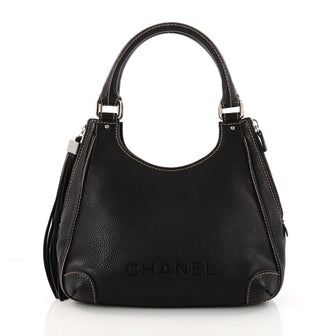 Chanel Lax Shoulder Bag Pebbled Leather Large Black 3214003