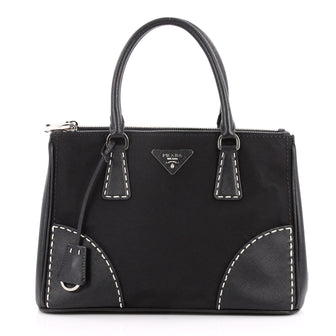 Prada Double Zip Convertible Tote Stitched Saffiano and Nylon Small Black 3214501