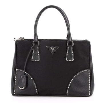 Prada Double Zip Convertible Tote Stitched Saffiano and Nylon Small Black 3214501