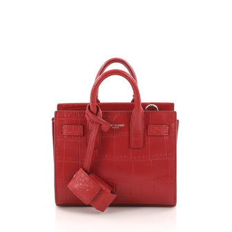 Saint Laurent Sac de Jour Handbag Crocodile Embossed Leather Toy Red 3218301
