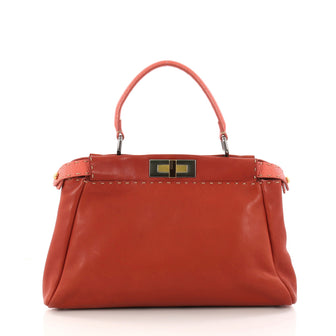 Fendi Selleria Peekaboo Handbag Leather Regular Red 3218405