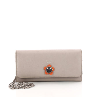 Fendi Continental Wallet on Chain Flower Studded Leather Neutral 3218501