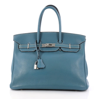 Hermes Birkin Handbag Blue Clemence with Palladium Blue 3219103