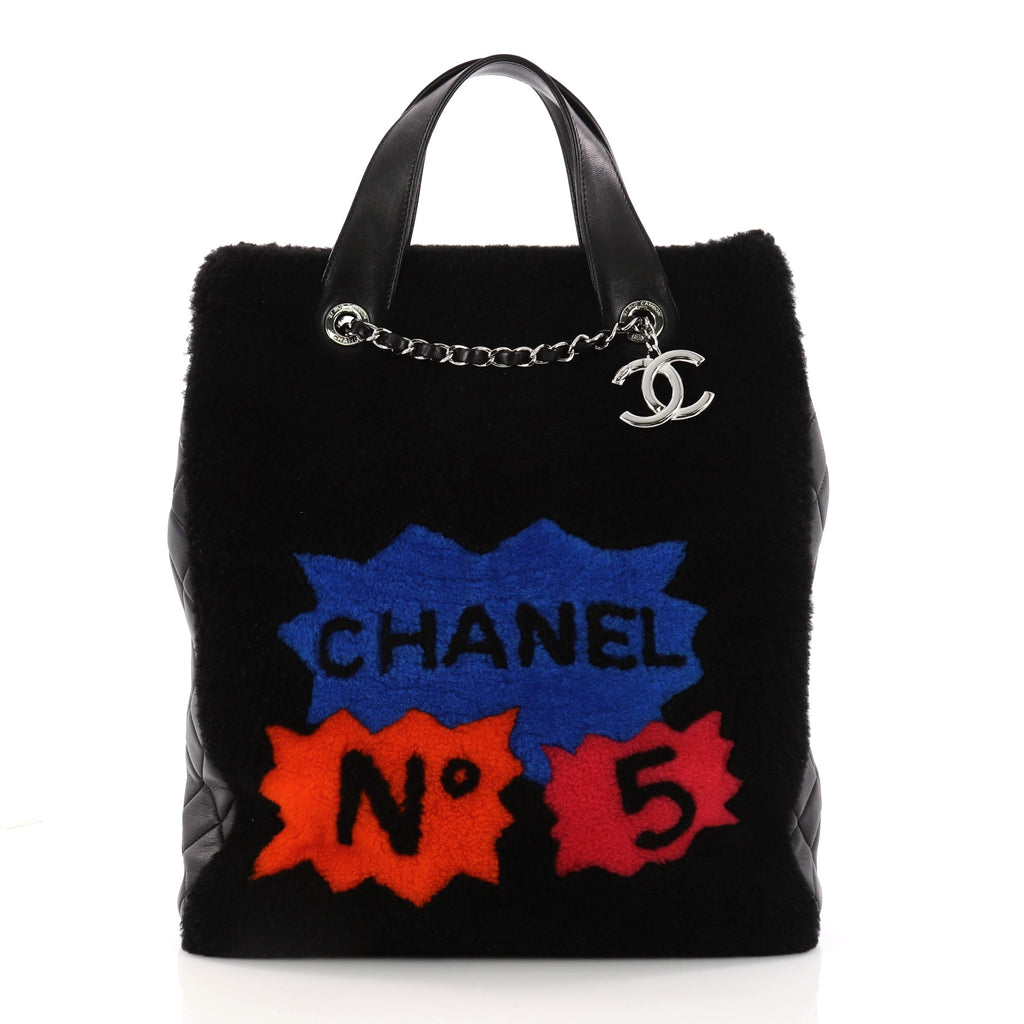 Buy Chanel No. 5 Comic Tote Shearling Large Black 3220801