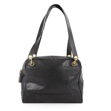 Chanel Vintage Stitched CC Shoulder Bag Caviar Medium Black 3221003