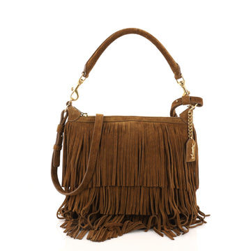 Saint Laurent Emmanuelle Hobo Suede Fringe Small Brown 3221101