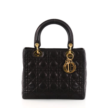 Christian Dior Lady Dior Handbag Cannage Quilt Lambskin Black 3221302
