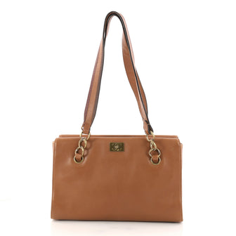 Chanel Vintage Lock Shoulder Bag Leather Medium Brown 3221602