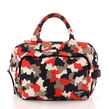Prada Convertible Zip Around Satchel Printed Canvas Brown 3221901