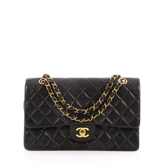 Chanel Vintage Classic Double Flap Bag Quilted Lambskin Medium Black 3222801