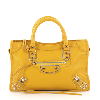 Balenciaga City Classic Studs Metallic Edge Handbag Leather Small Yellow 3224102