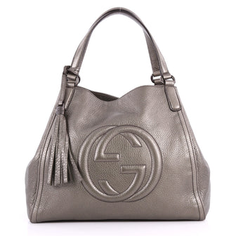 Gucci Soho Shoulder Bag Leather Medium Gray 3226201