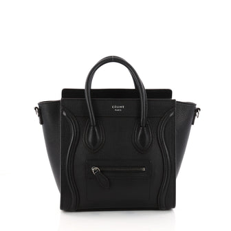 Celine Luggage Handbag Grainy Leather Nano Black 3227401