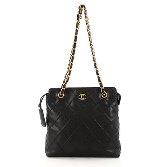 Chanel Vintage Zipped Chain Tote Quilted Caviar Medium Black 3228802