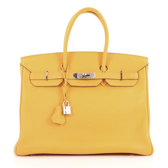 Hermes Birkin Handbag Yellow Togo with Palladium Hardware 35 Yellow 3229701