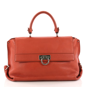 Salvatore Ferragamo Sofia Satchel Pebbled Leather Medium Orange 3230001