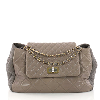 Chanel East West Mademoiselle Lock Tote Quilted Glazed Calfskin Large Gray 3230002