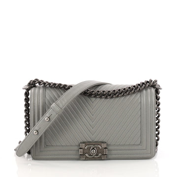 Chanel Boy Flap Bag Chevron Calfskin Old Medium Gray 3230603