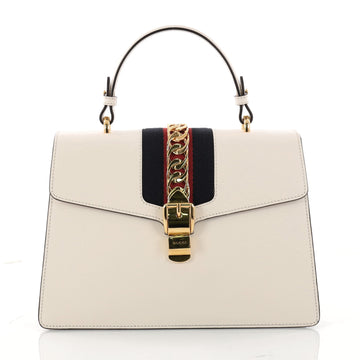 Gucci Sylvie Top Handle Bag Leather Medium White 3230803