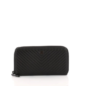 Chanel So Black Zip Around Wallet Chevron Lambskin Long Black 3232102