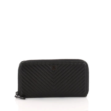 Chanel So Black Zip Around Wallet Chevron Lambskin Long Black 3232102