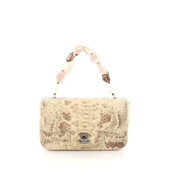 Chanel Vintage Natural Stone Top Handle Bag Python Mini Neutral 3232201