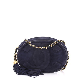 Chanel Vintage Oval CC Tassel Crossbody Bag Suede Mini Blue 3233802