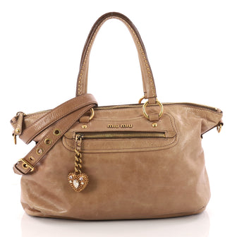 Miu Miu Convertible Tote Vitello Shine Large Brown 3234005