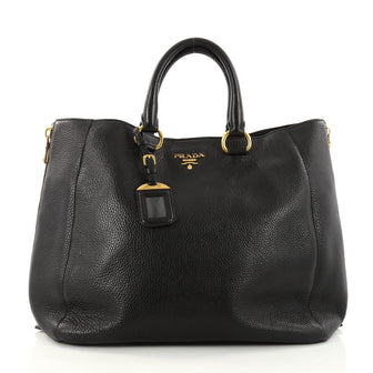 Prada Side Zip Convertible Tote Vitello Daino Large Black 3235804