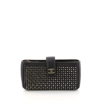 Chanel Chain Phone Holder Crossbody Bag Swarovski Embellished Leather Mini Black 3238903