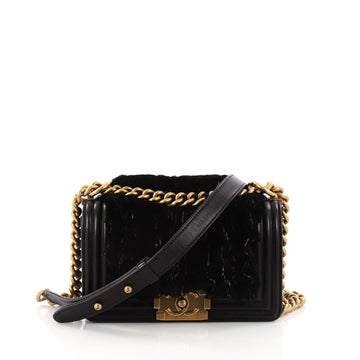 Chanel Boy Flap Bag Fur with Leather Small Black 3239001