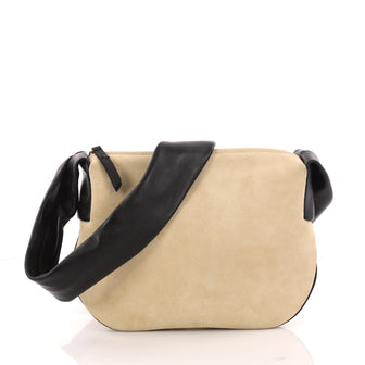Celine Ribbon Shoulder Bag Suede with Leather Small Neutral 3239501