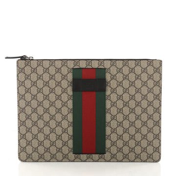 Gucci Web Zip Messenger Bag GG Coated Canvas Large Brown 3240104