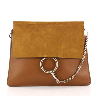 Chloe Faye Shoulder Bag Leather and Suede Medium Brown 3242501