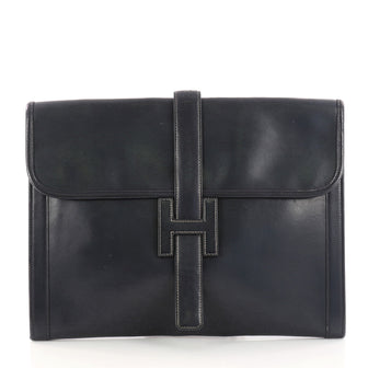 Hermes Jige Clutch Box Calf GM Blue 3244105