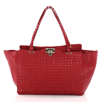 Valentino Rockstud Tote Full Studded Leather Medium Red 3245903